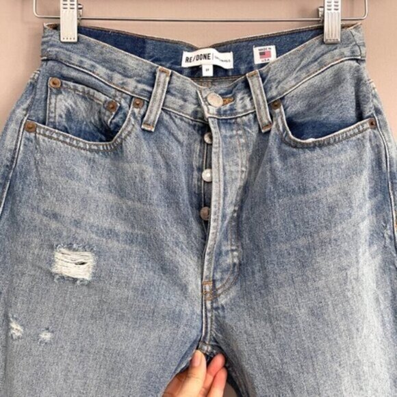 Re/Done Originals (Levi’s) High Rise Straight Distressed Jeans - 27" - Picture 3 of 16